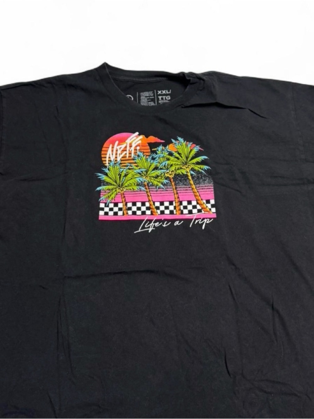 Neff Black Graphic Tee with Neon Palm Sunset